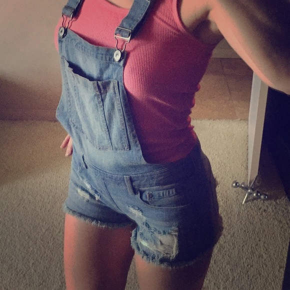 Bluenotes Denim - EUC Distressed denim shorts overalls shortalls